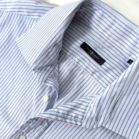VTG Burberry London Dress Shirt Blue Striped 100% Cotton Made in USA Size 16½ R - Picture 1 of 5